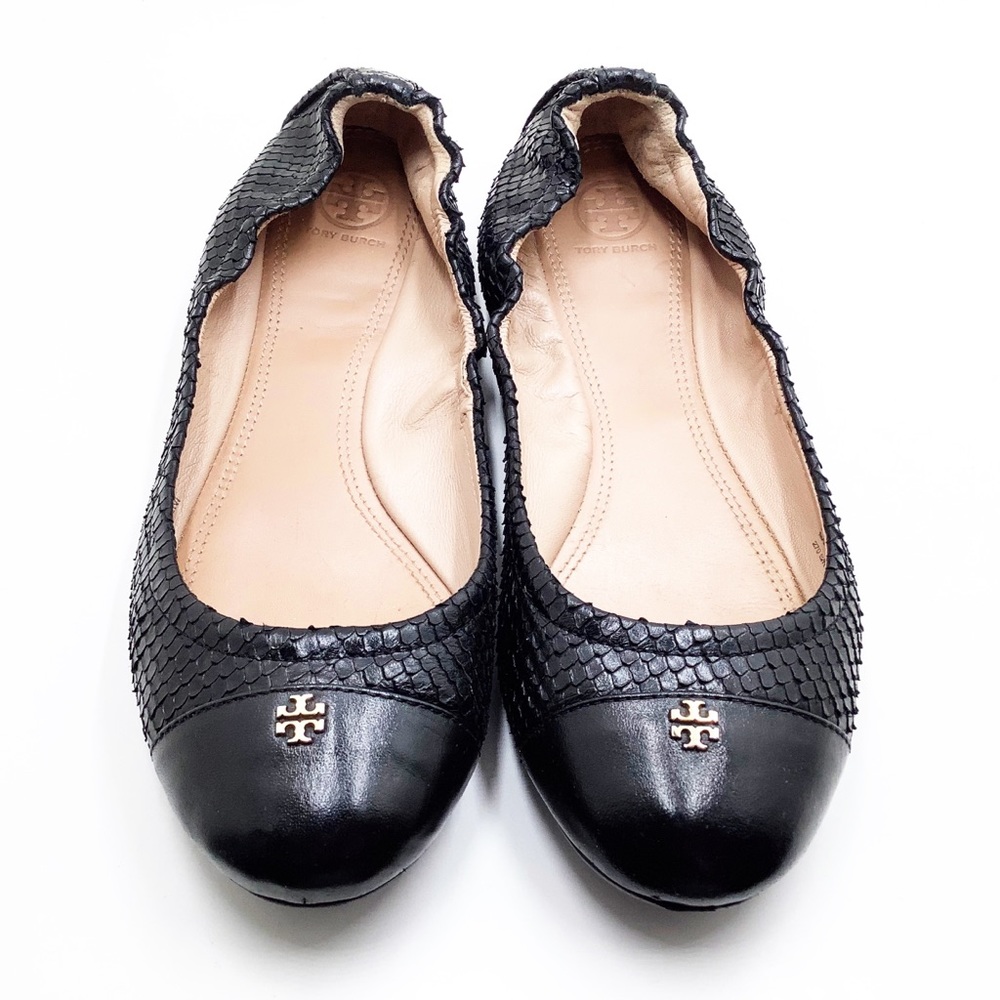 {Tory Burch}York Cap Toe Leather Snakeskin Flats